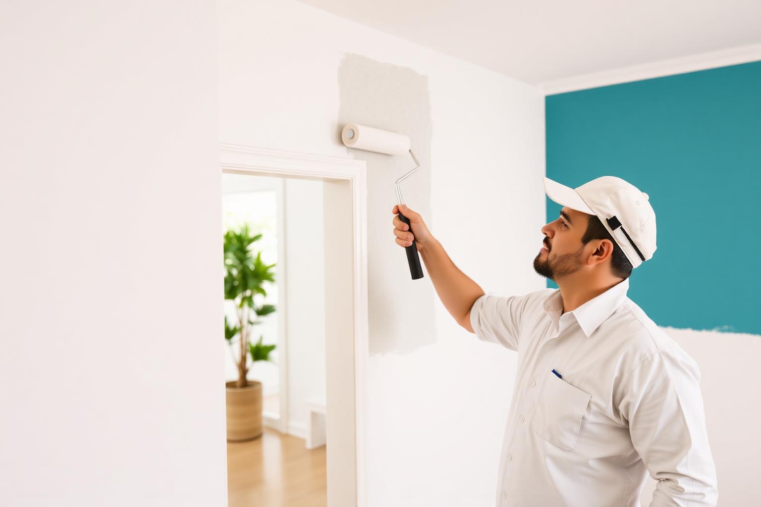 Professional painter applying fresh paint to an interior wall in an Irvine home